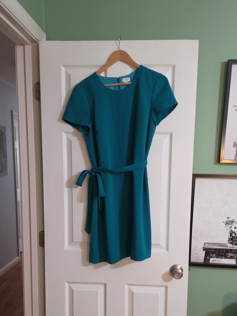 J. Crew Teal Short-Sleeve Belted Mini Dress